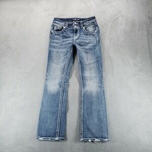 Miss Me Jeans Womens 27 Blue Bootcut Low Rise Horse Shoe Stars Stretch Faded